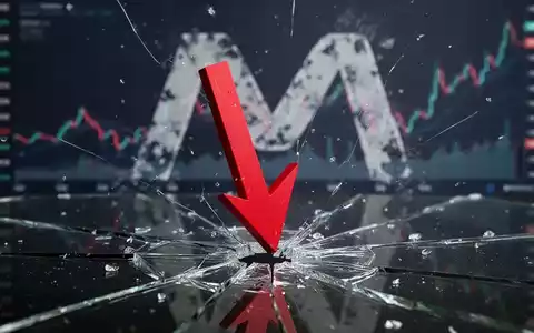 Eine rote, nach unten zeigende Pfeilspitze durchbricht eine zerbrochene Glasfläche, mit verschwommenen Finanzdiagrammen im Hintergrund. - Foto: über boerse-global.de