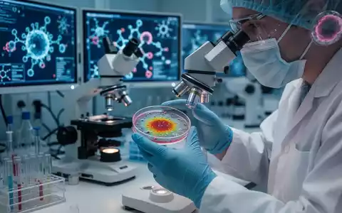 Nahaufnahme eines Wissenschaftlers im Labor, der eine Petrischale mit einer leuchtenden mikrobiellen Kultur unter einem Mikroskop untersucht. - Foto: über boerse-global.de