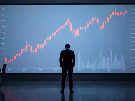 Ein Investor betrachtet eine digitale Anzeige mit einem fallenden Aktienkursdiagramm, das eine Herabstufung symbolisiert. - Foto: über boerse-global.de