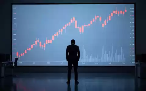 Ein Investor betrachtet eine digitale Anzeige mit einem fallenden Aktienkursdiagramm, das eine Herabstufung symbolisiert. - Foto: über boerse-global.de