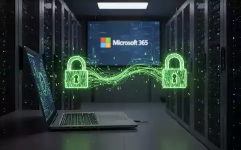 A glowing green data stream flows from a laptop to a padlock icon in a dimly lit server room, symbolizing a security breach. - Foto: über boerse-global.de