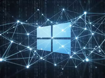 Abstract representation of data flow and interoperability between Windows and Linux, with glowing blue lines connecting nodes over binary code. - Foto: über boerse-global.de