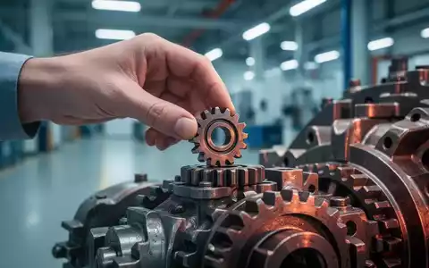Eine Hand platziert ein Zahnrad in einem Mechanismus, mit einem unscharfen Fabrikboden im Hintergrund. Symbolisiert Aktienkauf bei ABB. - Foto: über boerse-global.de