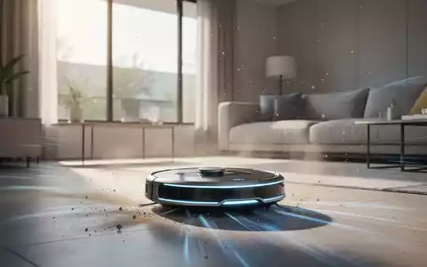 Ein moderner Saugroboter reinigt ein minimalistisches Wohnzimmer, symbolisiert technologische Ordnung und Effizienz im Haushalt. - Foto: über boerse-global.de
