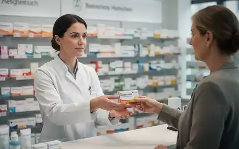Ein Apotheker in einer modernen deutschen Apotheke reicht einem Patienten ein Medikament. Fokus auf die Interaktion. - Foto: über boerse-global.de