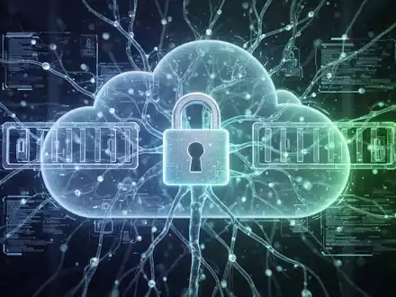 A stylized digital padlock superimposed over an intricate, glowing neural network, representing secure and confidential artificial intelligence in cloud computing. - Foto: über boerse-global.de