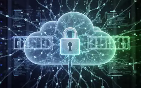 A stylized digital padlock superimposed over an intricate, glowing neural network, representing secure and confidential artificial intelligence in cloud computing. - Foto: über boerse-global.de