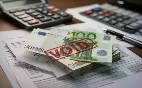 Nahaufnahme von Euro-Banknoten, teilweise verdeckt von einem Dokument mit rotem 'VOID'-Stempel, im Hintergrund ein Taschenrechner. - Foto: über boerse-global.de