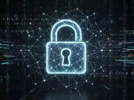 A glowing digital padlock icon with a network grid, surrounded by abstract binary code, symbolizing cybersecurity threats and data breaches. - Foto: über boerse-global.de
