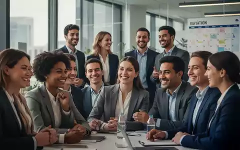 Eine vielfältige Gruppe von Fachkräften in einem modernen Büro, die sich entspannt unterhalten, mit subtilen Hinweisen auf Urlaub im Hintergrund. - Foto: über boerse-global.de