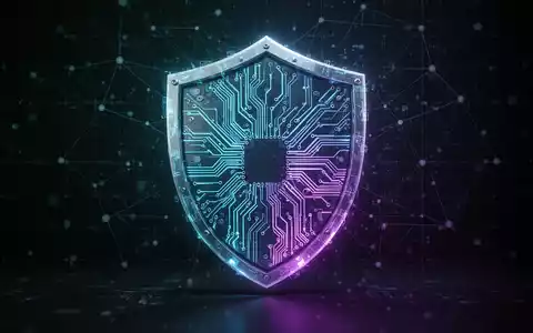Eine stilisierte, leuchtende Leiterplatte, die einen Schutzschild bildet, überlagert von einem digitalen Netzwerkraster. Repräsentiert Cybersicherheit und Unternehmenskooperationen. - Foto: über boerse-global.de