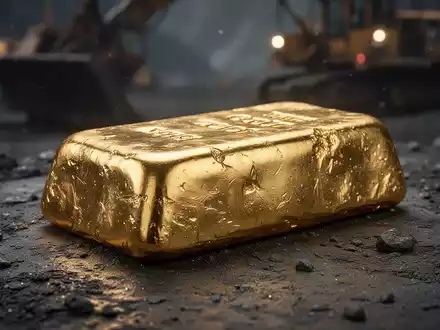 Ein glänzender Gold-Doré-Barren, frisch gegossen, liegt auf einer dunklen, texturierten Oberfläche. - Foto: über boerse-global.de