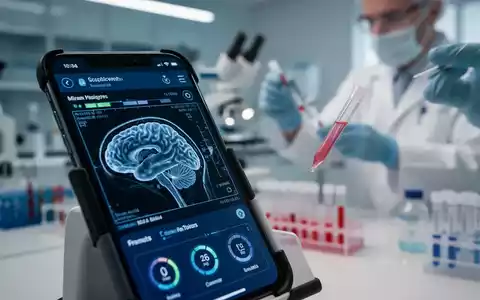 Ein Smartphone mit einer Gehirnscan-App und eine Person, die in einem Labor eine Speichelprobe analysiert. - Foto: über boerse-global.de