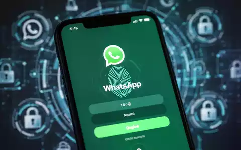 Close-up of a smartphone screen showing WhatsApp login with a fingerprint icon, symbolizing secure, passwordless authentication. - Foto: über boerse-global.de