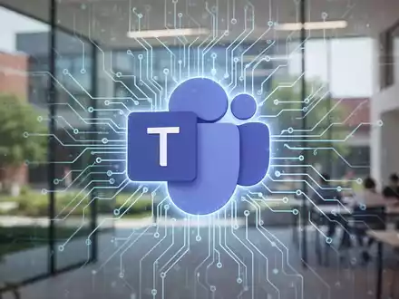 A glowing Microsoft Teams logo overlaid on a digital network pattern, symbolizing data migration and technological integration in a modern setting. - Foto: über boerse-global.de