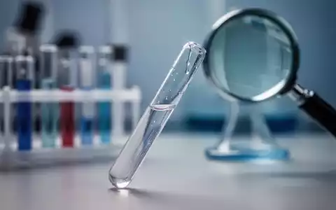 Nahaufnahme eines Reagenzglases mit Speichelprobe, im Hintergrund verschwommene Laborgeräte und eine Lupe. - Foto: über boerse-global.de