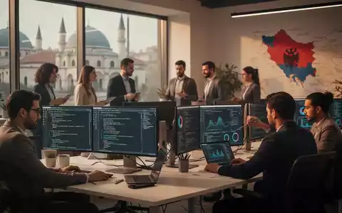 IT professionals working in a modern office, representing global collaboration and digital services expansion into Albania. - Foto: über boerse-global.de