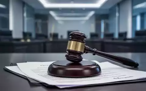 Ein Richterhammer liegt auf juristischen Dokumenten auf einem Tisch, mit einem unscharfen Hintergrund eines Gerichtssaals. - Foto: über boerse-global.de