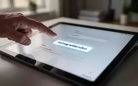 Ein Finger kurz davor, einen leuchtenden „Vertrag widerrufen“-Button auf einem Tablet-Bildschirm zu drücken. - Foto: über boerse-global.de