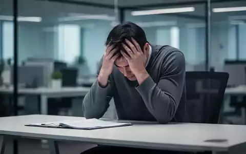 Eine Person sitzt mit dem Kopf in den Händen an einem Schreibtisch und symbolisiert Stress und psychische Belastung am Arbeitsplatz. - Foto: über boerse-global.de