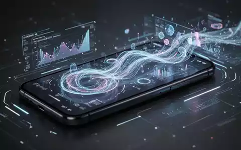 A close-up of a smartphone screen displaying a futuristic user interface with glowing, abstract AI elements and data streams. - Foto: über boerse-global.de