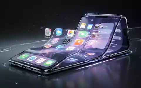 A sleek, partially folded smartphone displaying a vibrant iOS interface in landscape mode, with app icons and a sidebar navigation. - Foto: über boerse-global.de