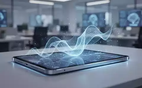 An Apple device screen glowing blue with abstract data patterns, symbolizing advanced AI and intelligent processing. - Foto: über boerse-global.de