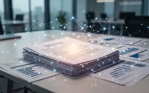 Ein stilisierter digitaler Netzwerk-Overlay über einem Stapel von Rechtsdokumenten und Finanzberichten auf einem modernen Schreibtisch. - Foto: über boerse-global.de
