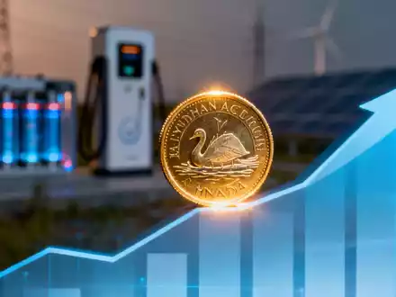 Eine kanadische Dollarmünze (Loonie) auf einem aufsteigenden Finanzdiagramm, mit angedeuteten Wasserstoff-Energieelementen im Hintergrund. - Foto: über boerse-global.de