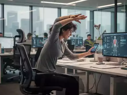 Eine Person im Büro macht Dehnübungen an ihrem Schreibtisch, um die Rückengesundheit zu fördern und Schmerzen vorzubeugen. - Foto: über boerse-global.de
