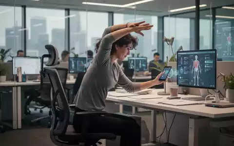 Eine Person im Büro macht Dehnübungen an ihrem Schreibtisch, um die Rückengesundheit zu fördern und Schmerzen vorzubeugen. - Foto: über boerse-global.de