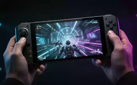 A person holds a sleek, high-end portable gaming handheld with a large, vibrant screen displaying a video game. - Foto: über boerse-global.de