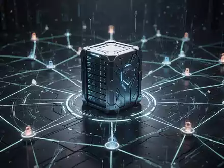 A stylized visualization of a secure, encrypted network with glowing lines and nodes converging on a central server. - Foto: über boerse-global.de