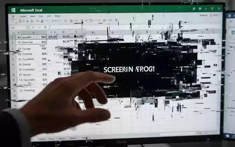 Eine Hand interagiert mit einer verzerrten, glitchenden Microsoft Excel-Tabelle auf einem Computerbildschirm, der fehlerhafte Daten anzeigt. - Foto: über boerse-global.de