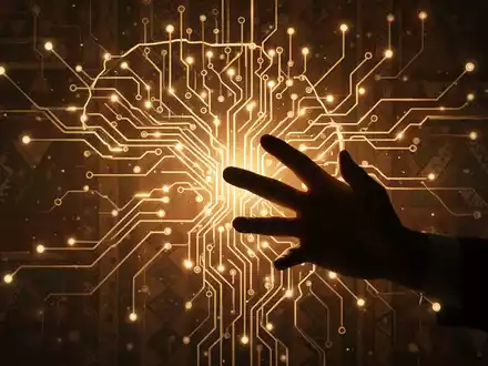 A stylized neural network with African patterns and a silhouetted hand, symbolizing AI development and strategy in Africa. - Foto: über boerse-global.de
