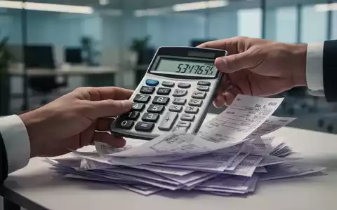 Eine Hand hält einen Taschenrechner über einem Stapel Lohnzettel, die Unordnung und mögliche Berechnungsfehler andeuten. - Foto: über boerse-global.de