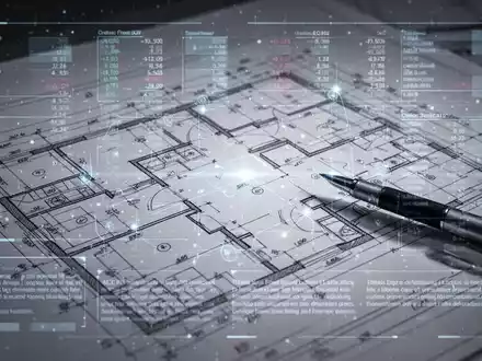 Eine detaillierte Bauzeichnung mit überlagerten digitalen Finanzdaten und rechtlichen Klauseln, die Präzision und Komplexität symbolisieren. - Foto: über boerse-global.de