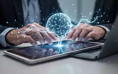 Eine Person interagiert mit einem Tablet, über dem ein abstraktes, leuchtendes neuronales Netz schwebt, das KI und Produktivität symbolisiert. - Foto: über boerse-global.de