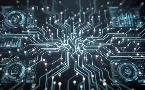 Nahaufnahme einer leuchtenden, futuristischen Platine oder eines neuronalen Netzwerks mit digitalen Datenpunkten und Schnittstellen. - Foto: über boerse-global.de