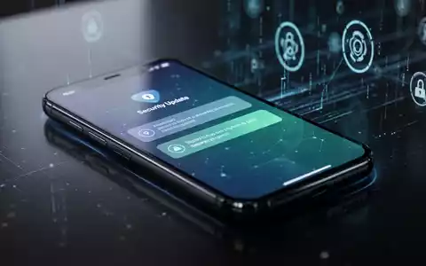 A modern smartphone screen showing security update notifications, with abstract digital network symbols in the background. - Foto: über boerse-global.de
