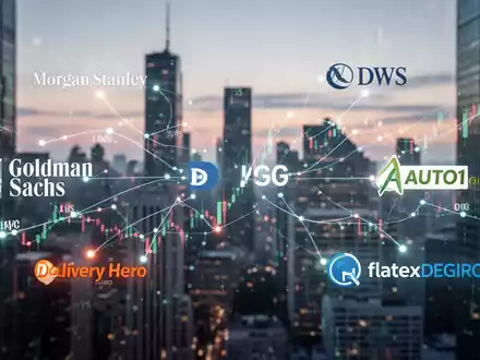 Abstrakte Darstellung von Finanzdaten und Aktienkursen, die Verbindungen zwischen Investmentbanken und Unternehmen wie Morgan Stanley, Delivery Hero und AUTO1 zeigt. - Foto: über boerse-global.de