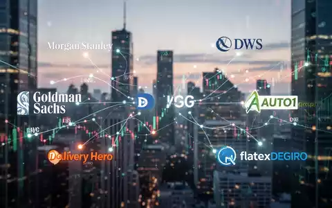 Abstrakte Darstellung von Finanzdaten und Aktienkursen, die Verbindungen zwischen Investmentbanken und Unternehmen wie Morgan Stanley, Delivery Hero und AUTO1 zeigt. - Foto: über boerse-global.de