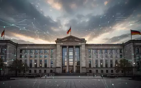 The German Chancellery in Berlin with subtle digital overlays, representing governmental reform and digitalization efforts. - Foto: über boerse-global.de