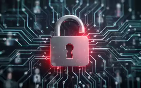 Ein stilisiertes digitales Vorhängeschloss vor einem verschwommenen Hintergrund aus Datenlinien und Leiterplattenmustern. - Foto: über boerse-global.de
