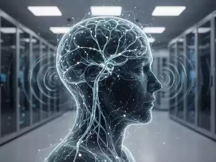 Eine stilisierte menschliche Kopfsilhouette aus leuchtenden neuronalen Netzlinien, überlagert mit abstrakten emotionalen Mustern. - Foto: über boerse-global.de