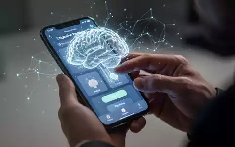 Hände interagieren mit einer Smartphone-App, die kognitive Trainingsübungen anzeigt, mit einer subtilen Gehirnnetzwerk-Überlagerung. - Foto: über boerse-global.de
