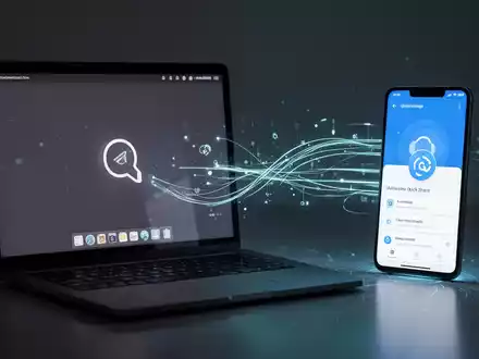 A stylized image showing data flowing between a Linux laptop and an Android smartphone, symbolizing Quick Share integration. - Foto: über boerse-global.de