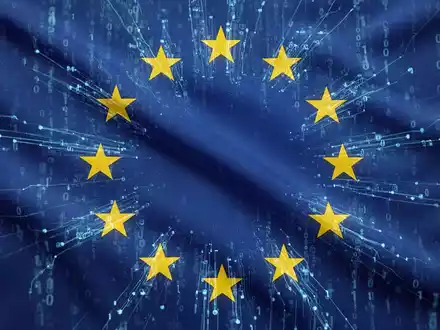 Stylized EU flag with binary code, representing European digital sovereignty and software independence. - Foto: über boerse-global.de