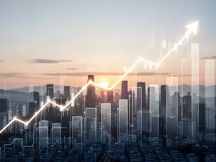 Ein dynamischer, aufsteigender Liniengraph über einer stilisierten Seouler Skyline bei Sonnenaufgang, der einen starken Kursanstieg symbolisiert. - Foto: über boerse-global.de