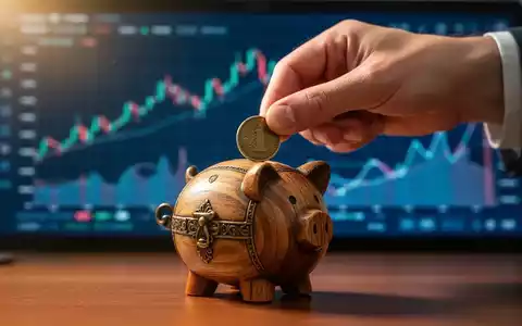 Eine Hand legt eine Münze in ein Sparschwein, im Hintergrund unscharfe Finanzdiagramme auf einem Bildschirm. - Foto: über boerse-global.de